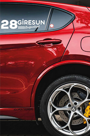 Giresun 28 Plaka Kodlu Beyaz Araç Sticker Doğankent İlçe Yazılı Özel Tasarım 40x8 cm  Şehir ve İlçe Temalı Kaliteli Sticker
