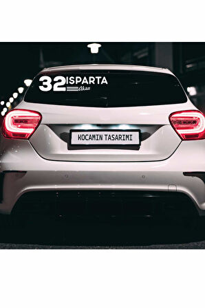 Isparta 32 Plaka Kodlu Beyaz Araç Sticker Aksu İlçe Yazılı Özel Tasarım 40x8 cm  Şehir ve İlçe Temalı Kaliteli Sticker