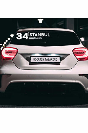 İstanbul 34 Plaka Kodlu Beyaz Araç Sticker Kadıköy İlçe Yazılı Özel Tasarım 40x8 cm  Şehir ve İlçe Temalı Kaliteli Sticker