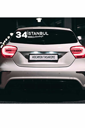İstanbul 34 Plaka Kodlu Beyaz Araç Sticker Sultanbeyli İlçe Yazılı Özel Tasarım 40x8 cm  Şehir ve İlçe Temalı Kaliteli Sticker
