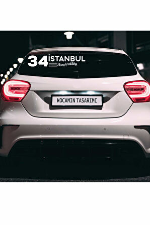 İstanbul 34 Plaka Kodlu Beyaz Araç Sticker Arnavutköy İlçe Yazılı Özel Tasarım 40x8 cm  Şehir ve İlçe Temalı Kaliteli Sticker