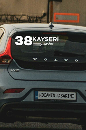 Kayseri 38 Plaka Kodlu Beyaz Araç Sticker Pınarbaşı İlçe Yazılı Özel Tasarım 40x8 cm  Şehir ve İlçe Temalı Kaliteli Sticker