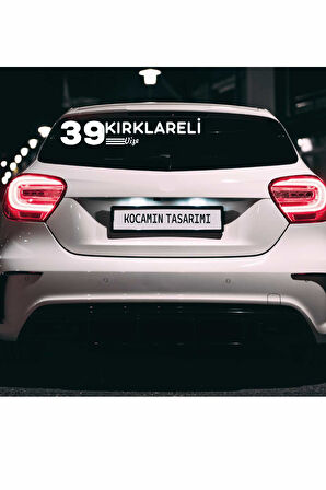 Kırklareli 39 Plaka Kodlu Beyaz Araç Sticker Vize İlçe Yazılı Özel Tasarım 40x8 cm  Şehir ve İlçe Temalı Kaliteli Sticker