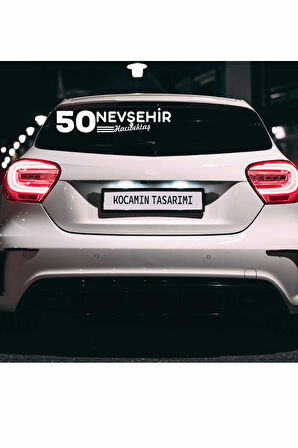 Nevşehir 50 Plaka Kodlu Beyaz Araç Sticker Hacıbektaş İlçe Yazılı Özel Tasarım 40x8 cm  Şehir ve İlçe Temalı Kaliteli Sticker