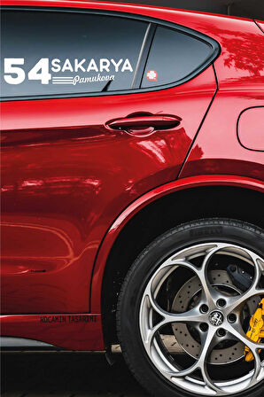 Sakarya 54 Plaka Kodlu Beyaz Araç Sticker Pamukova İlçe Yazılı Özel Tasarım 40x8 cm  Şehir ve İlçe Temalı Kaliteli Sticker