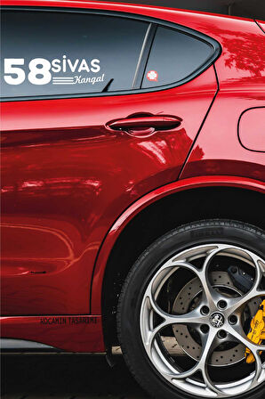Sivas 58 Plaka Kodlu Beyaz Araç Sticker Kangal İlçe Yazılı Özel Tasarım 40x8 cm  Şehir ve İlçe Temalı Kaliteli Sticker