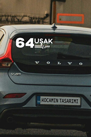 Uşak 64 Plaka Kodlu Beyaz Araç Sticker Eşme İlçe Yazılı Özel Tasarım 40x8 cm  Şehir ve İlçe Temalı Kaliteli Sticker