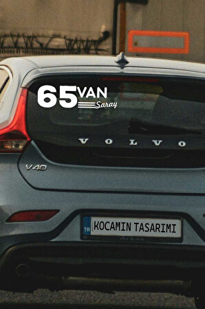 Van 65 Plaka Kodlu Beyaz Araç Sticker Saray İlçe Yazılı Özel Tasarım 40x8 cm  Şehir ve İlçe Temalı Kaliteli Sticker