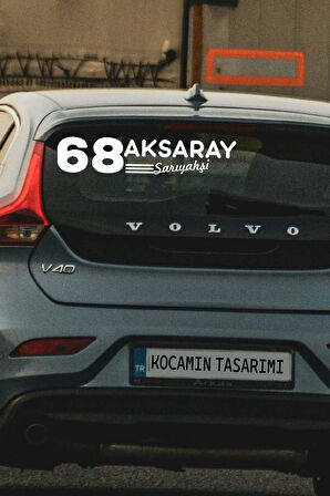 Aksaray 68 Plaka Kodlu Beyaz Araç Sticker Sarıyahşi İlçe Yazılı Özel Tasarım 40x8 cm  Şehir ve İlçe Temalı Kaliteli Sticker