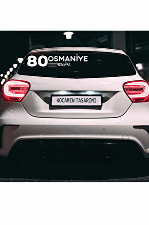 Osmaniye 80 Plaka Kodlu Beyaz Araç Sticker Merkez İlçe Yazılı Özel Tasarım 40x8 cm  Şehir ve İlçe Temalı Kaliteli Sticker
