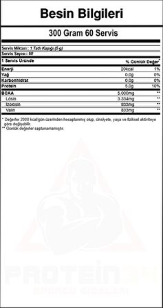 Bcaa Powder 300 Gr Saf Aromasız 60 Porsiyon