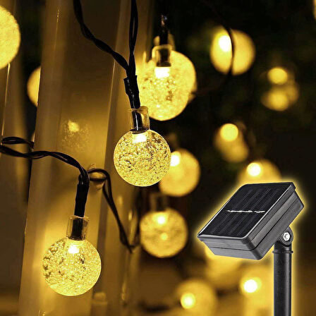 MİGHTY ENERJİ TASARRUFLU GÜNEŞ ENERJİLİ CAM 7 M 50 LED SARI AYDINLATMA LAMBASI BAHÇE SÜSÜ