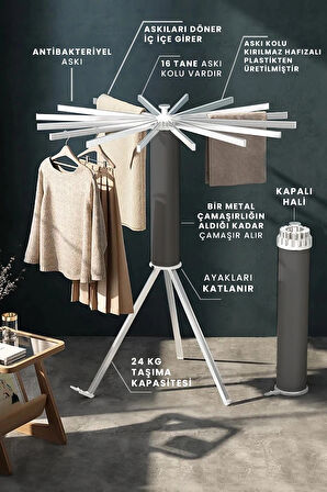 Plasline 360 Dönen Ahtapot Kurutmalık - Antrasit Gri