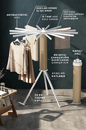 Plasline 360 Dönen Ahtapot Kurutmalık - Bej Renk