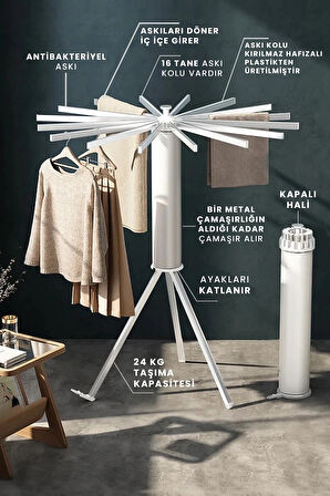 Plasline Ahtapot 360 dönen kurutmalık - Krem Rengi