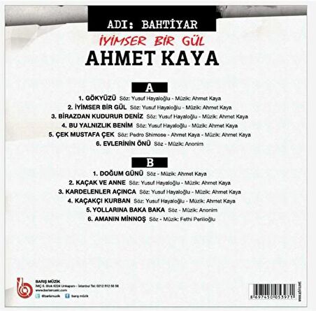 Ahmet Kaya - Adı Bahtiyar - İyimser Bir Gül (Plak)  