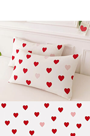 Desenli Pamuklu Kalpli Desen Yastık Kılıfı 2 Adet 50 x 70 cm