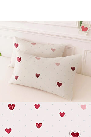 Desenli Pamuklu Kalpli Desen Yastık Kılıfı 2 Adet 50 x 70 cm