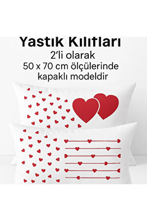 Desenli Pamuklu Kalpli Desen Yastık Kılıfı 2 Adet 50 x 70 cm