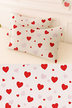 Desenli Pamuklu Kalpli Desen Yastık Kılıfı 2 Adet 50 x 70 cm