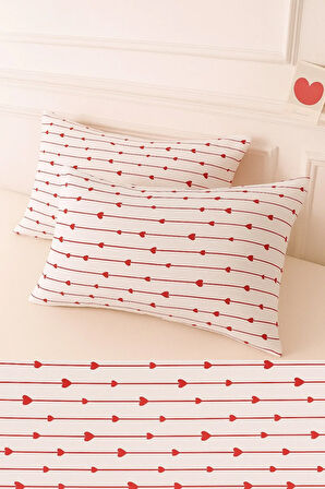 Desenli Pamuklu Kalpli Desen Yastık Kılıfı 2 Adet 50 x 70 cm