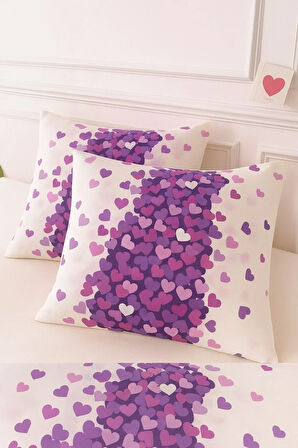 Desenli Pamuklu Kalpli Desen Yastık Kılıfı 2 Adet 50 x 70 cm