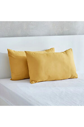 Düz Pamuklu 2'li Yastık Kılıfı 50x70 Sarı