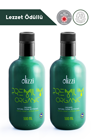 Olizzi Premium Organik Zeytinyağı Ödüllü Natürel Sızma Erken Hasat Soğuk Sıkım Zeytinyağı 500 ML X 2 Adet