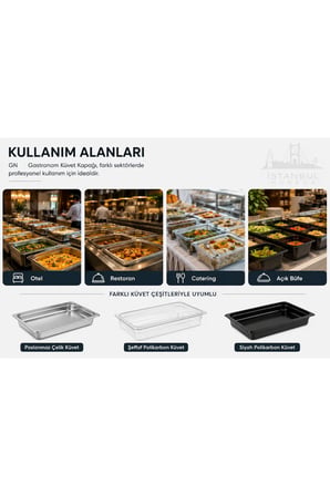 GN 1/2 Gastronom Küvet Kapağı 32,5x26,5 cm Polikarbon Şeffaf Gastronorm Kapak BPA Free