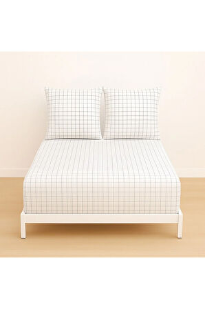 Desenli Çift Kişilik Lastikli Battal 180 X 200 Çarşaf ve 2 Adet Yastık Kılıfı