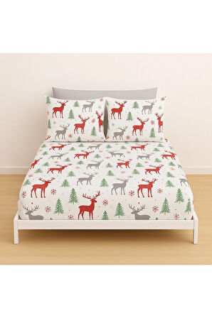 Desenli Çift Kişilik Lastikli Battal 180 X 200 Çarşaf ve 2 Adet Yastık Kılıfı