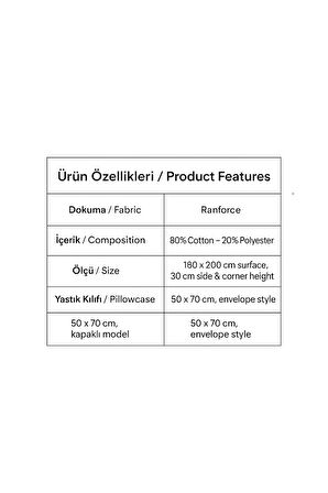 Desenli 180 x 200 cm Battal Boy Gri Yıldız Lastikli Çarşaf ve 2 Adet Yastık Kılıfı
