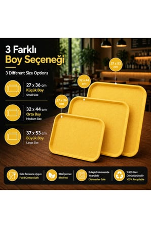 ABS Servis Tepsisi Kaymaz Yüzeyli 32x44 cm Sarı Renk– Endüstriyel Kullanıma Uygun, Kırılmaz, BPA Free (7 Renk Seçenekli)