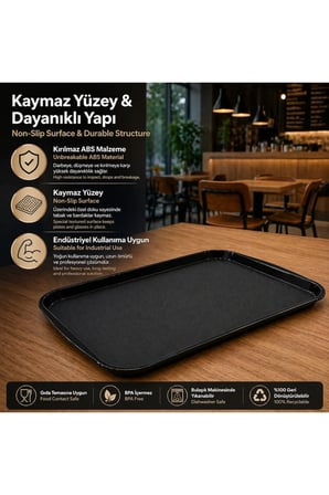 ABS Servis Tepsisi Kaymaz Yüzeyli 32x44 cm Siyah Renk– Endüstriyel Kullanıma Uygun, Kırılmaz, BPA Free (7 Renk Seçenekli)