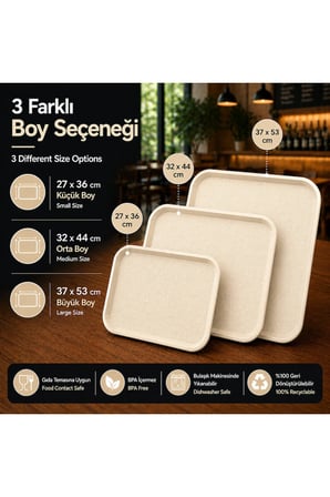 ABS Servis Tepsisi Kaymaz Yüzeyli 37x53 cm Kırçıllı Bej– Endüstriyel Kullanıma Uygun, Kırılmaz, BPA Free (7 Renk Seçenekli)