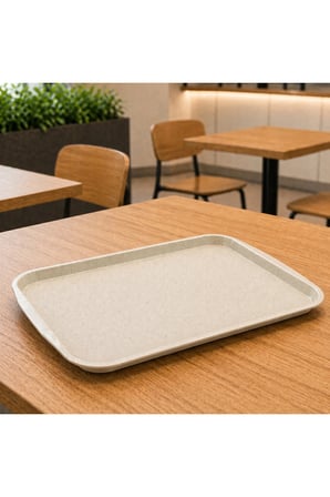 6 ADET ABS Servis Tepsisi Kaymaz Yüzeyli 27x36 cm Kırçıllı Bej– Endüstriyel Kullanıma Uygun, Kırılmaz, BPA Free (7 Renk Seçenekli)