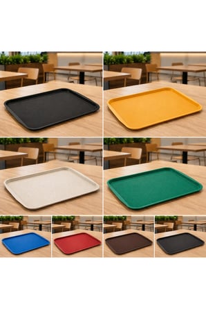 6 Adet Abs Servis Tepsisi Kaymaz Yüzeyli 32X44 Cm Yeşil Renk– Endüstriyel Kullanıma Uygun, Kırılmaz, Bpa Free (7 Renk Seçenekli)
