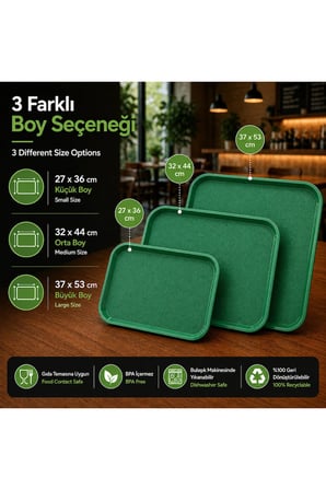 6 ADET ABS Servis Tepsisi Kaymaz Yüzeyli 37x53 cm Yeşil Renk– Endüstriyel Kullanıma Uygun, Kırılmaz, BPA Free (7 Renk Seçenekli)