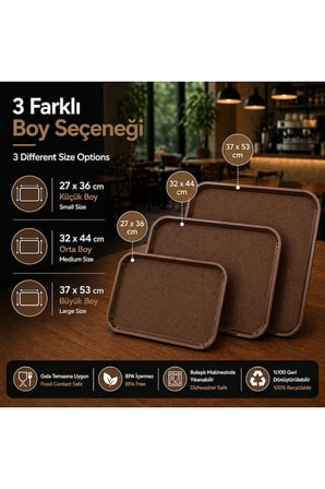 12 Adet Abs Servis Tepsisi Kaymaz Yuzeyli 27X36 Cm Kahverengi Renk – Endustriyel Kullanima Uygun, Kirilmaz, Bpa Free (7 Renk Secenekli)