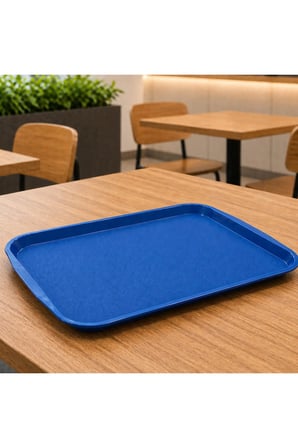 12 ADET ABS Servis Tepsisi Kaymaz Yüzeyli 32x44 cm Mavi Renk– Endüstriyel Kullanıma Uygun, Kırılmaz, BPA Free (7 Renk Seçenekli)