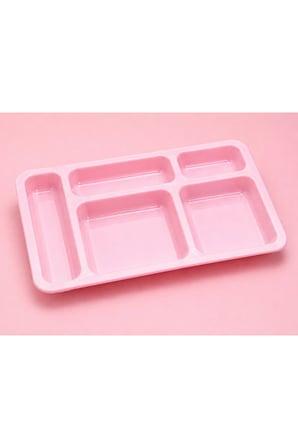 Kırılmaz Polikarbon Çocuk Tabldotu 12 Adet 24x36 cm Pembe| 5 Bölmeli BPA Free | Anaokulu & Yemekhane