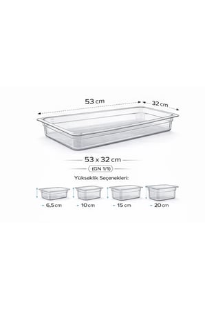 1/1 GN Şeffaf Polikarbon Gastronom Küvet 53x32 cm 6.5 Cm Derinlik