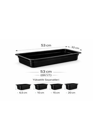 1/1 GN Siyah Polikarbon Gastronom Küvet 53x32 cm 15 Cm Derinlik