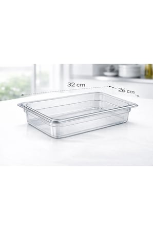 1/2 GN Şeffaf Polikarbon Gastronom Küvet 32x26 cm 15 Cm Derinlik