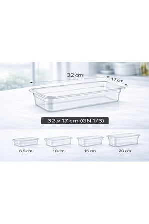 1/3 GN Şeffaf Polikarbon Gastronom Küvet 32x17 cm 15 Cm Derinlik