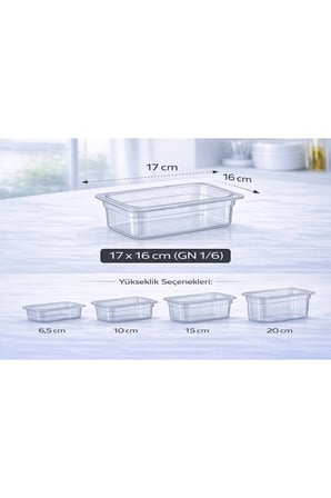 1/6 GN Şeffaf Polikarbon Gastronom Küvet 17x16 cm 20 Cm Derinlik