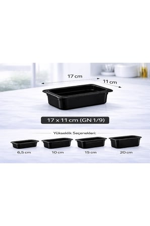1/9 GN Siyah Polikarbon Gastronom Küvet 17x11 cm 6.5 Cm Derinlik
