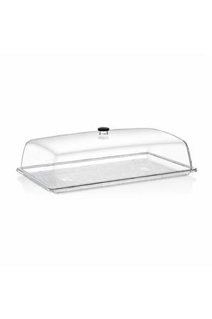 Polikarbon GN 1/1 Fanus Kapaklı Servis Tepsisi 32.5x53 cm | Şeffaf Sunum Kapağı