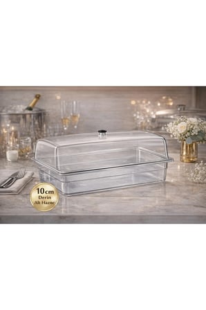 Polikarbon GN 1/1 Fanus Kapaklı Derin Servis Küveti 32.5x53 cm | 10 cm Alt Hazne