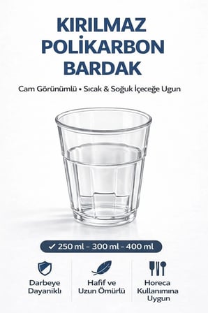 Polikarbon Casablanca Bardak Kırılmaz Cam Görünümlü 6 Adet 400 ML Restoran Otel Tipi